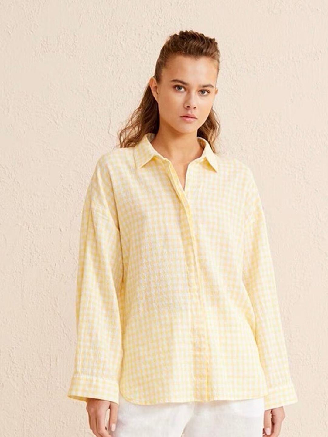 

LULU & SKY Checked Spread Collar Drop-Shoulder Sleeves Shirt, Na