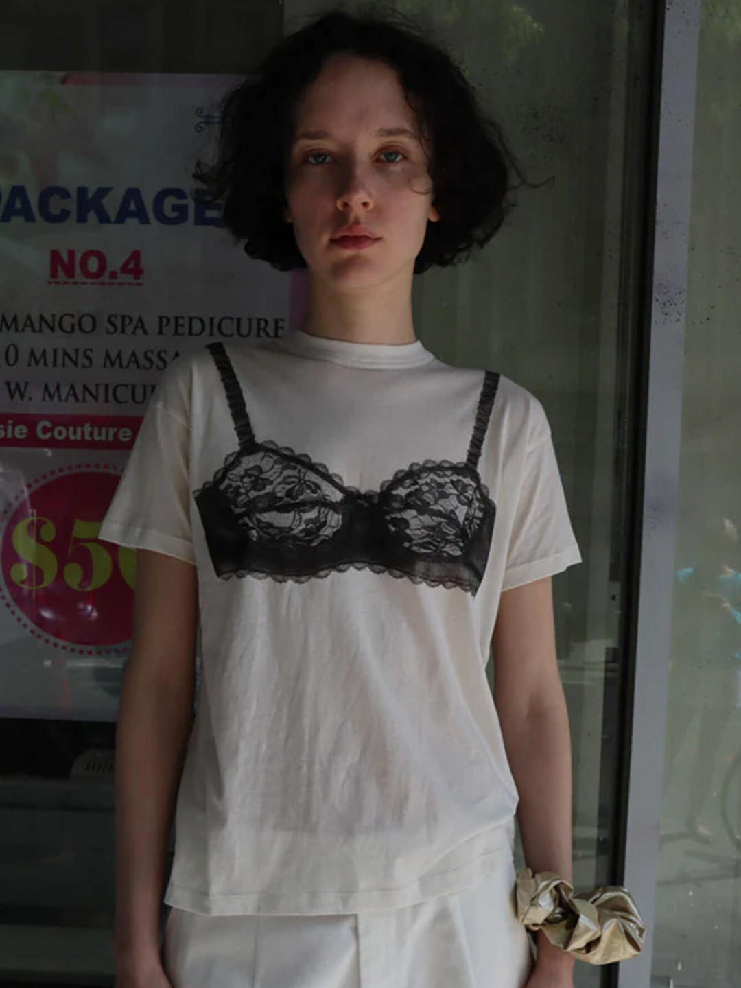 

LULU & SKY Graphic Printed High Neck T-shirt, White