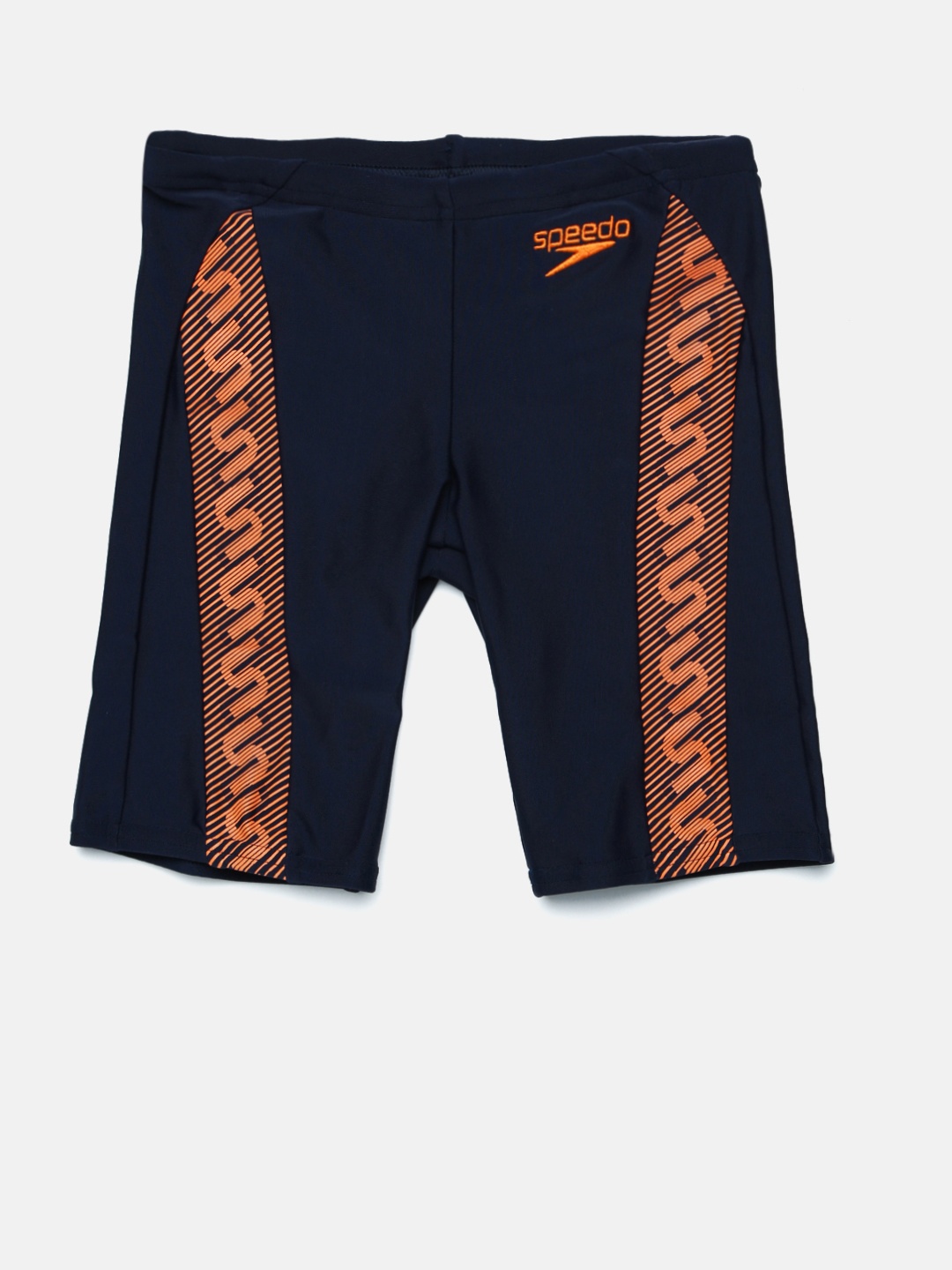 

Speedo Boys Navy & Orange Printed Monogram Jammer Swim Shorts, Navy blue