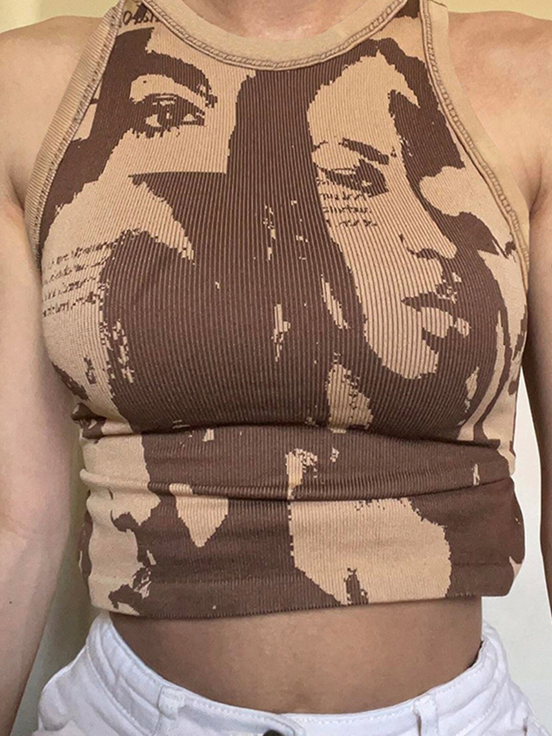 

LULU & SKY Graphic Printed Fitted Crop Top, Brown