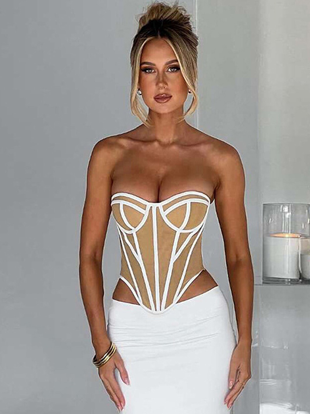 

LULU & SKY Self Design Strapless Corset Top, White