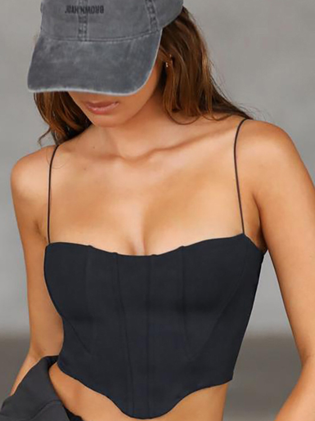 

LULU & SKY Shoulder Straps Crop Corset Top, Black