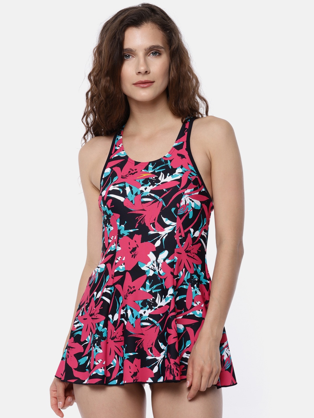 

Speedo Black & Pink Floral Printed Swimming Dress 8088765431
