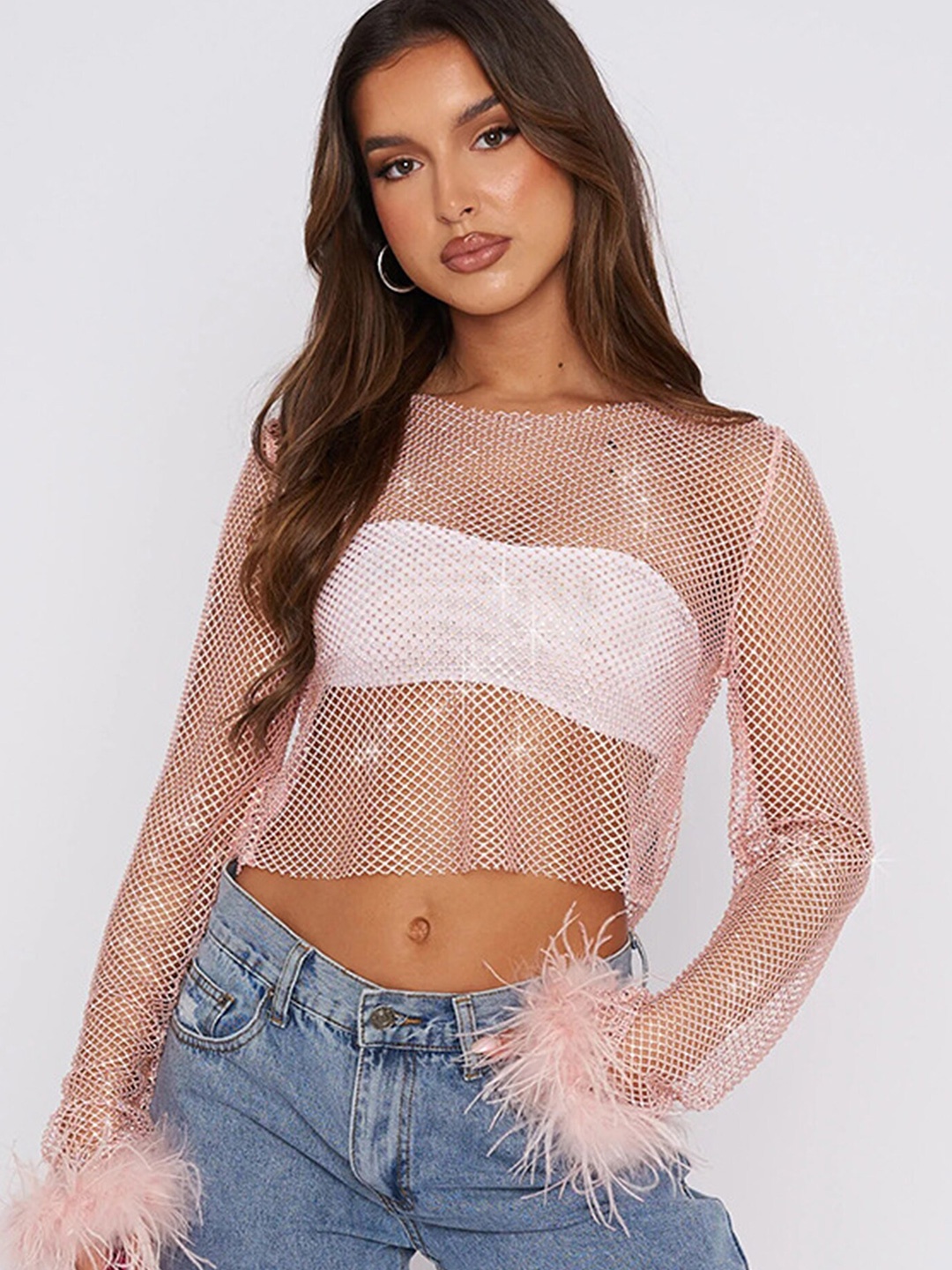 

LULU & SKY Round Neck Crop Top, Pink