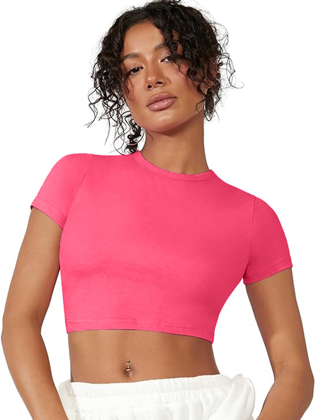 

LULU & SKY Round Neck Crop Top, Rose