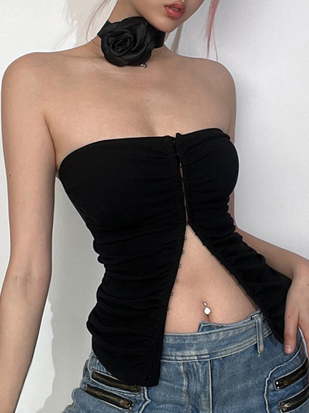 

LULU & SKY Strapless Tube Crop Top, Black