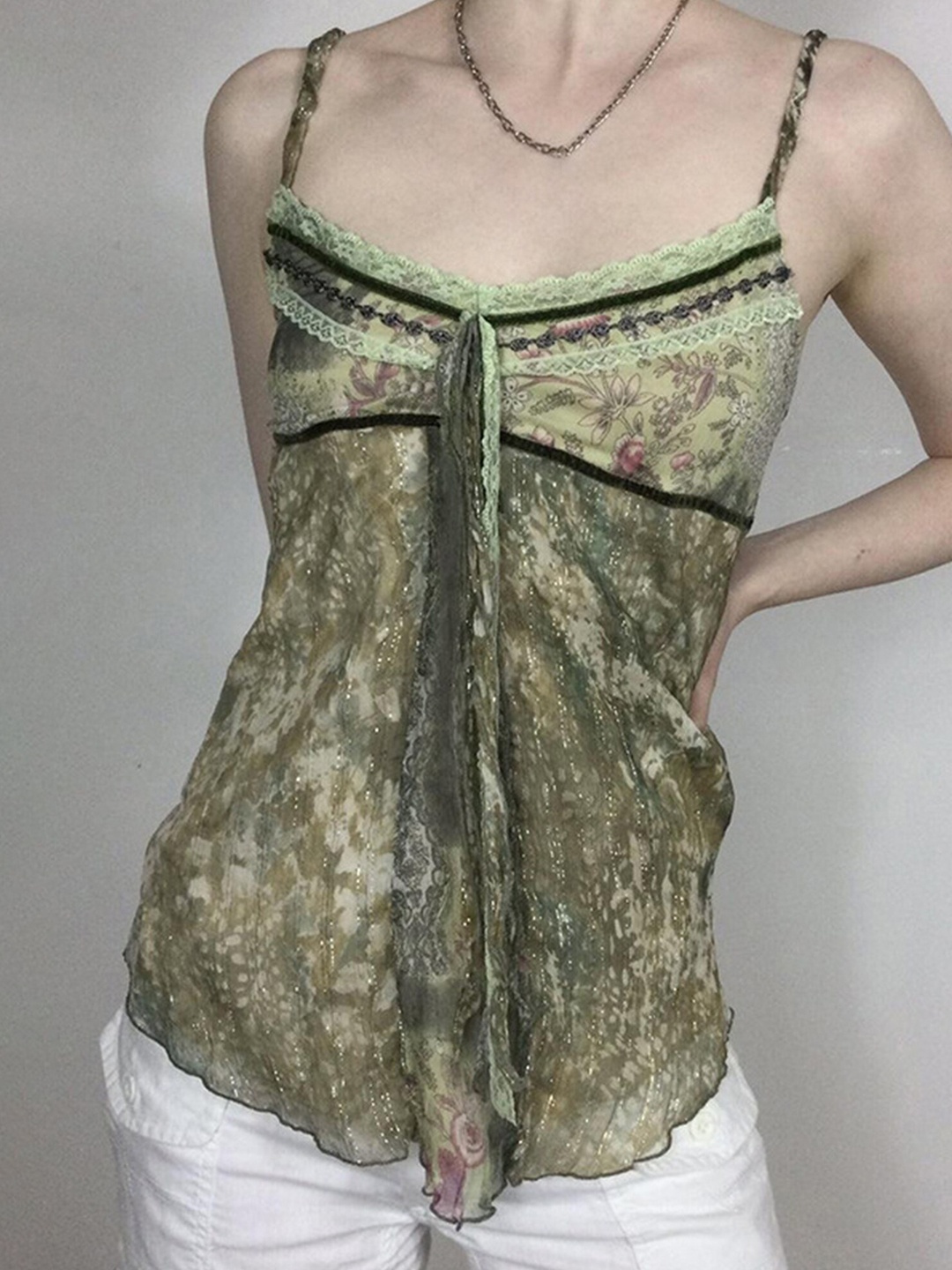 

LULU & SKY Floral Print Lace Top, Green