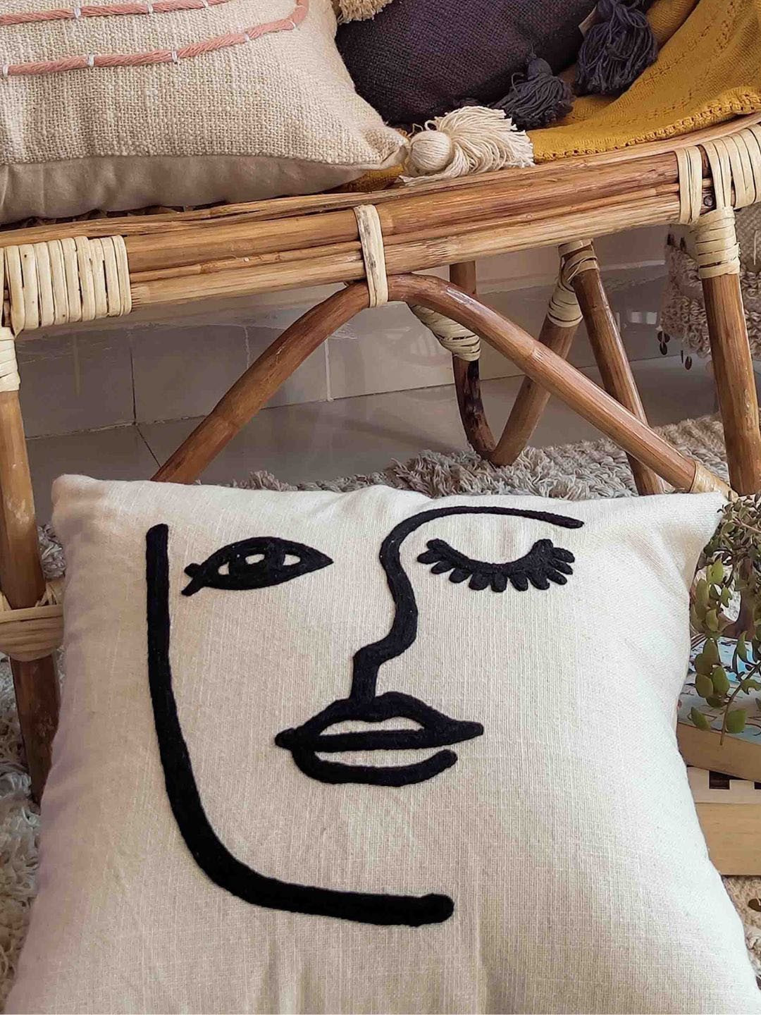 

HYPPY Polly Off White & Black Embroidered Pure Cotton Square Cushion Cover