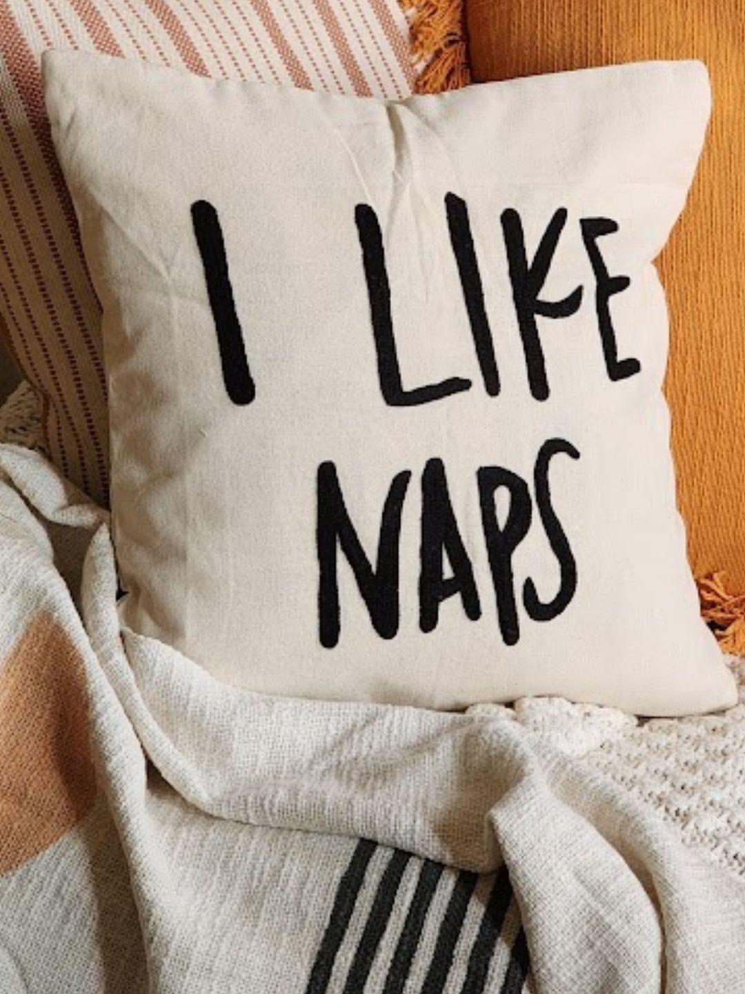 

HYPPY I Like Naps Off White & Black Cotton Embroidered Square Cushion Cover