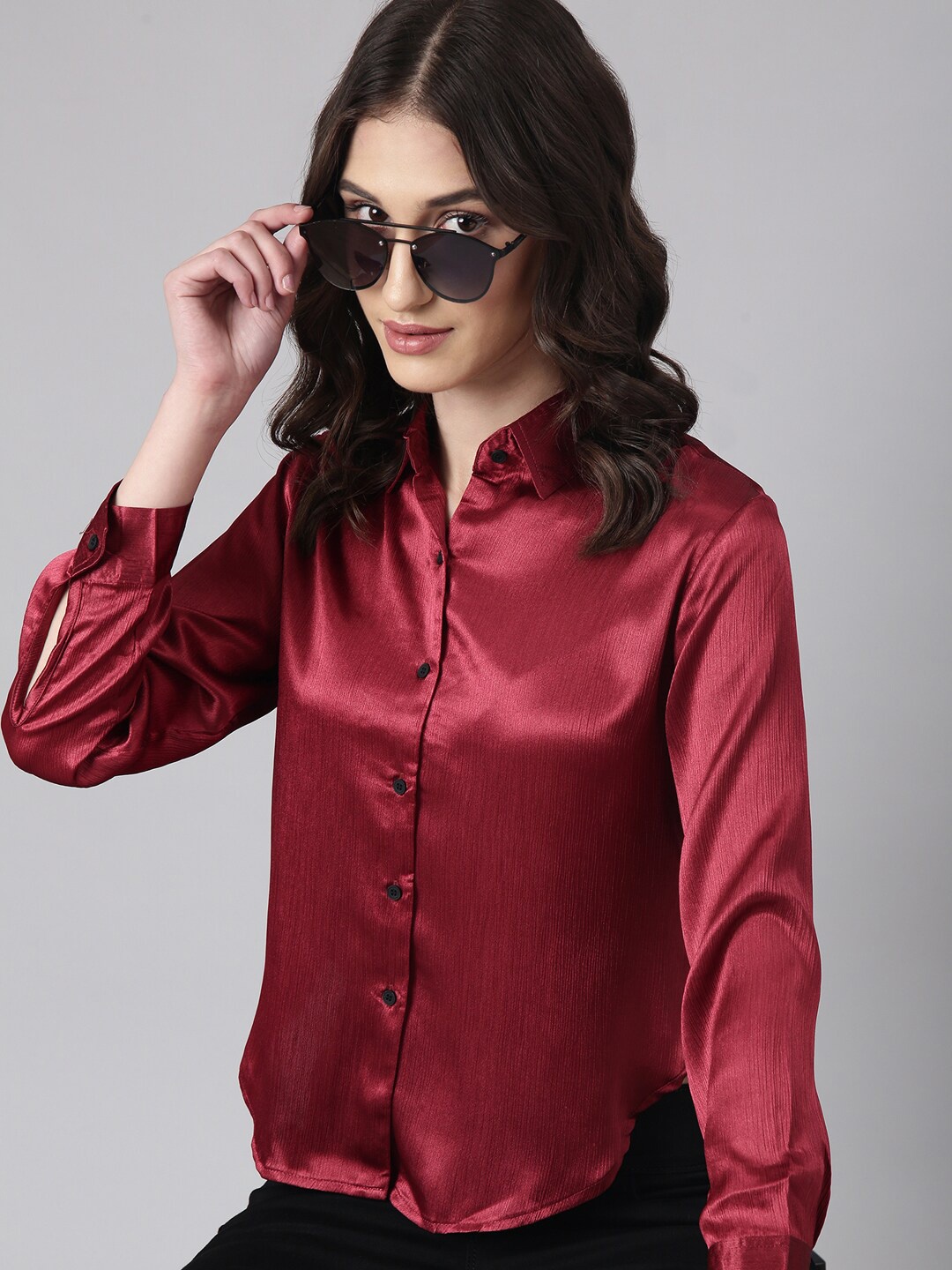 

SHOWOFF Slim Fit Opaque Crepe Casual Shirt, Maroon