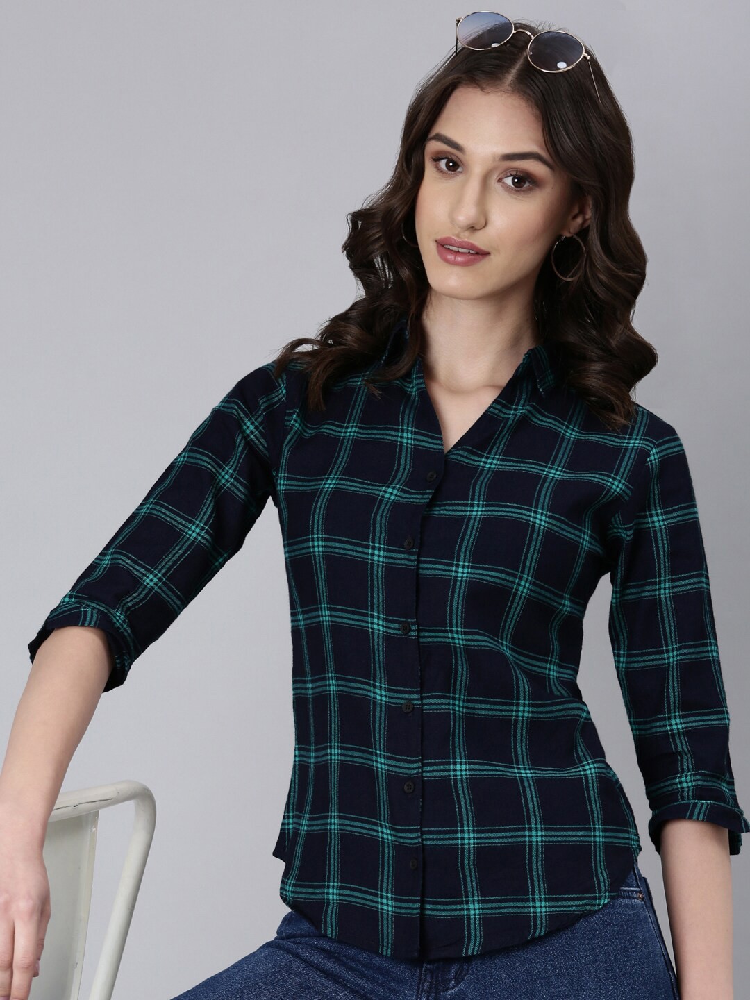 

SHOWOFF Slim Fit Tartan Checked Cotton Casual Shirt, Navy blue
