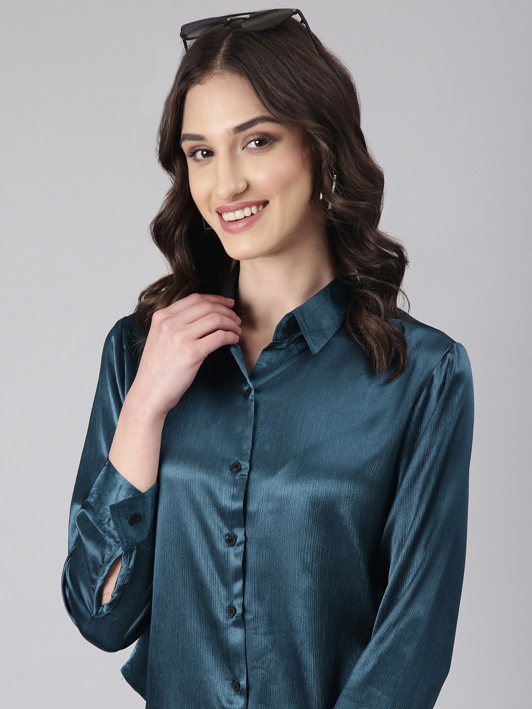 

SHOWOFF Slim Fit Satin Casual Shirt, Teal