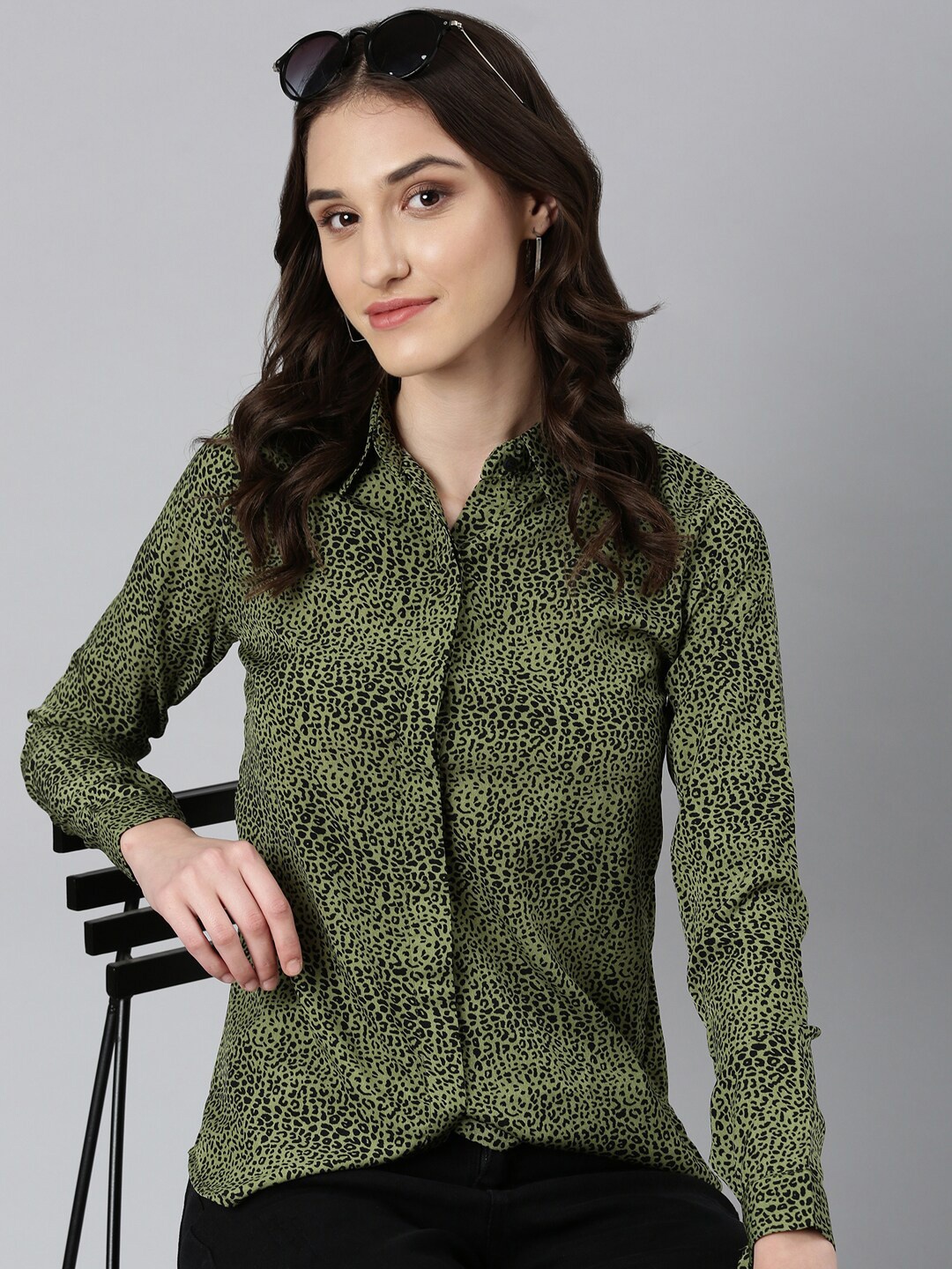 

SHOWOFF Slim Fit Animal Printed Casual Shirt, Olive