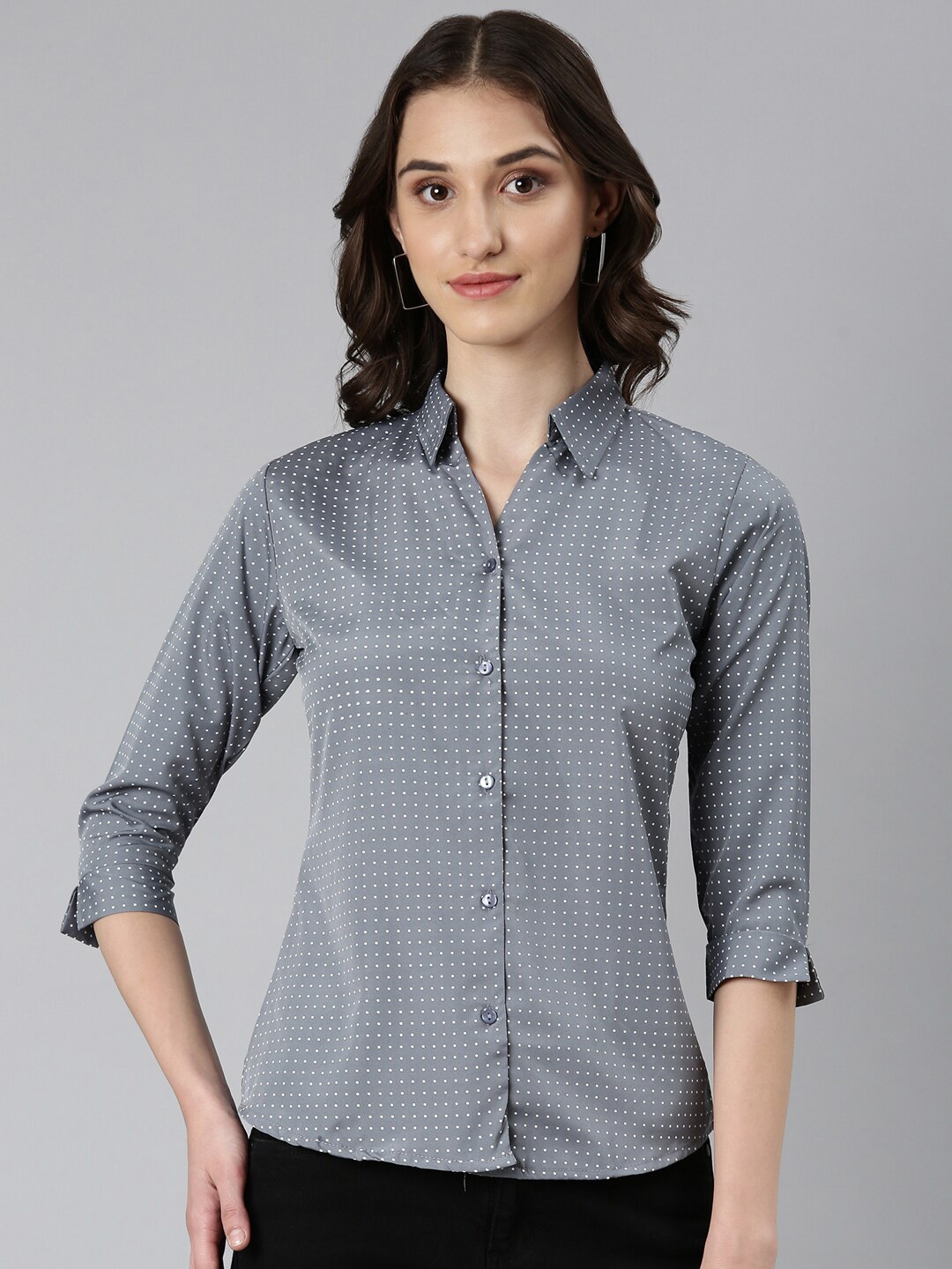 

SHOWOFF Polka Dot Printed Slim Fit Opaque Cotton Casual Shirt, Grey