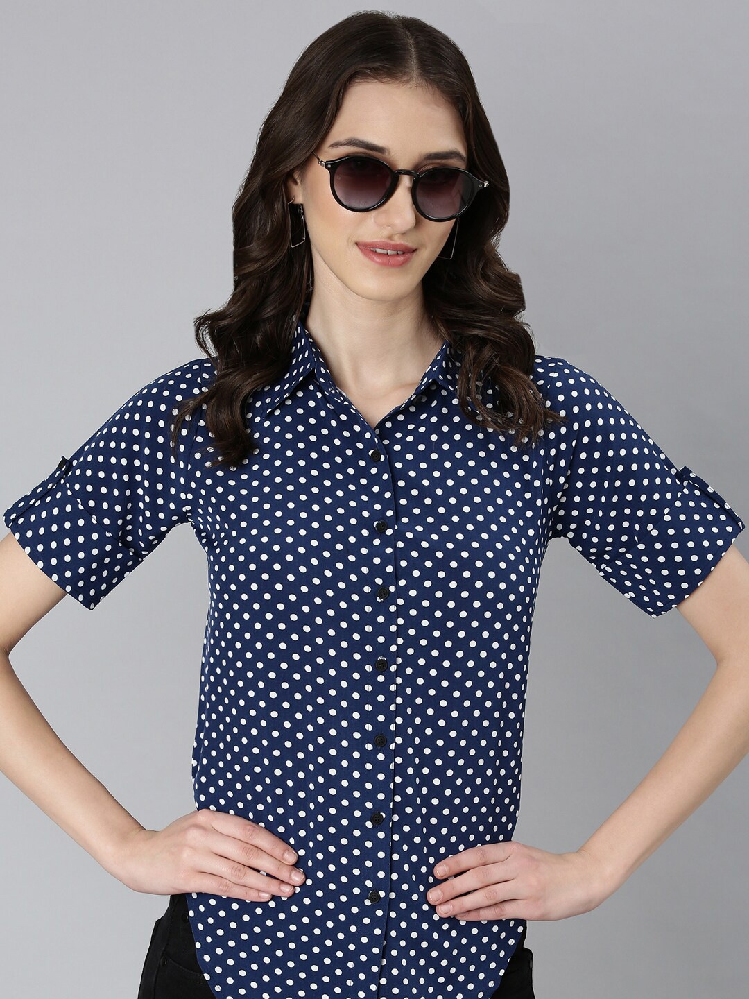 

SHOWOFF Slim Fit Polka Dot Printed Casual Shirt, Navy blue