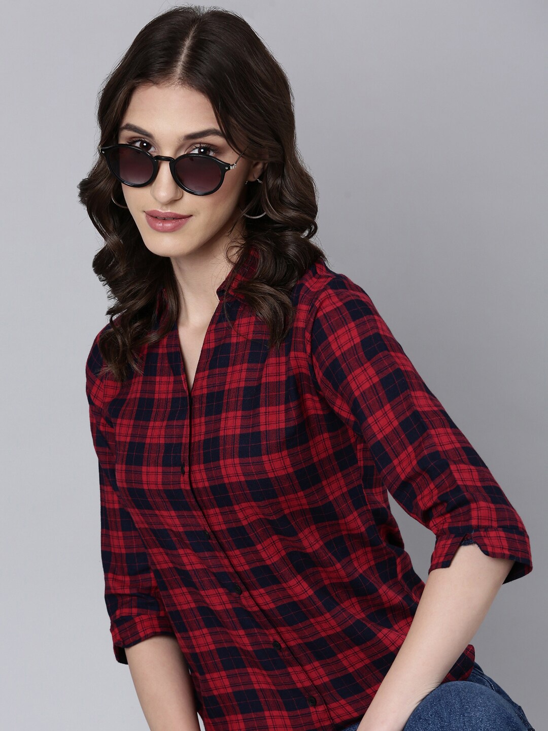 

SHOWOFF Slim Fit Tartan Checked Opaque Cotton Casual Shirt, Red