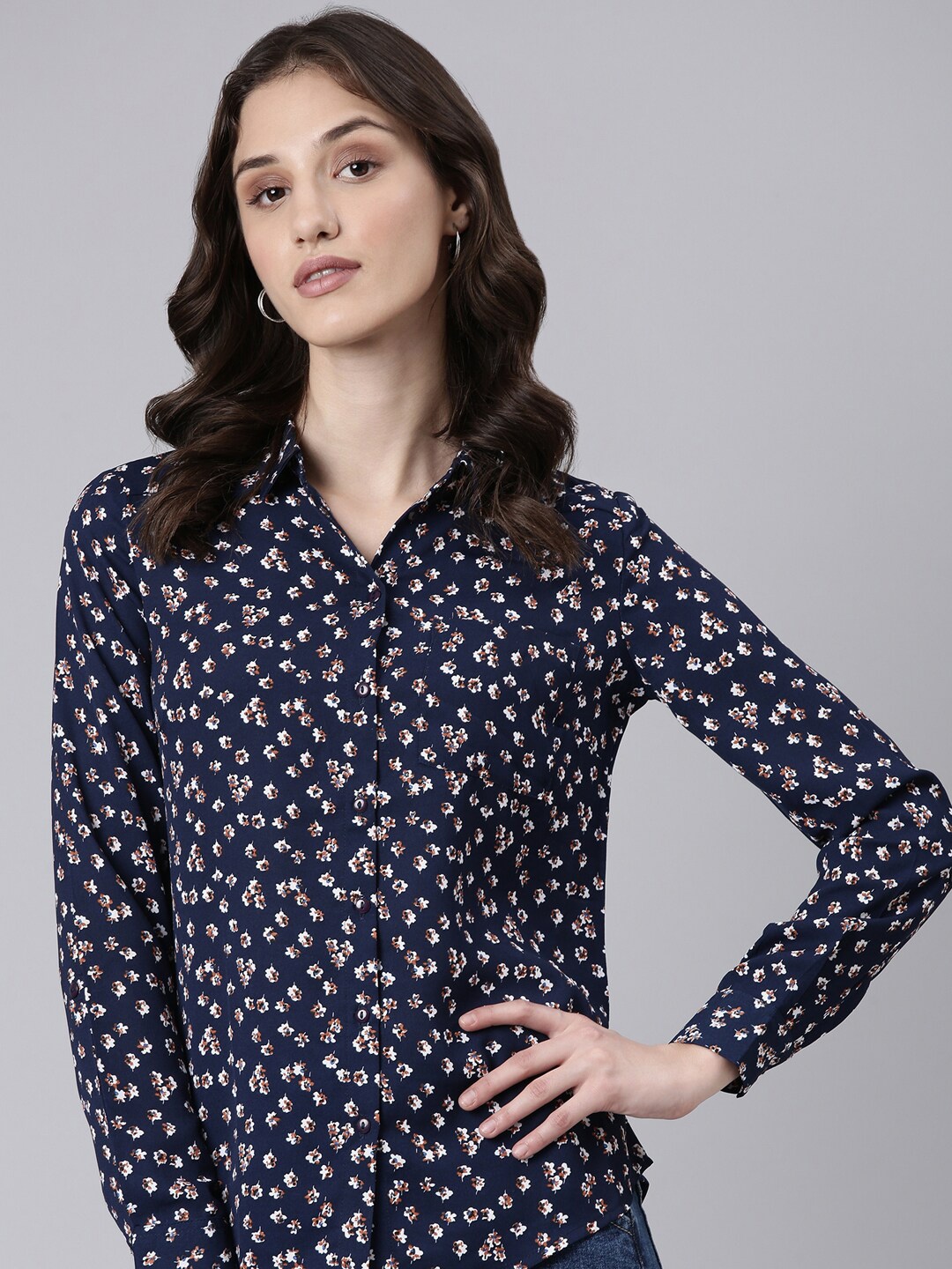 

SHOWOFF Slim Fit Floral Printed Casual Shirt, Navy blue