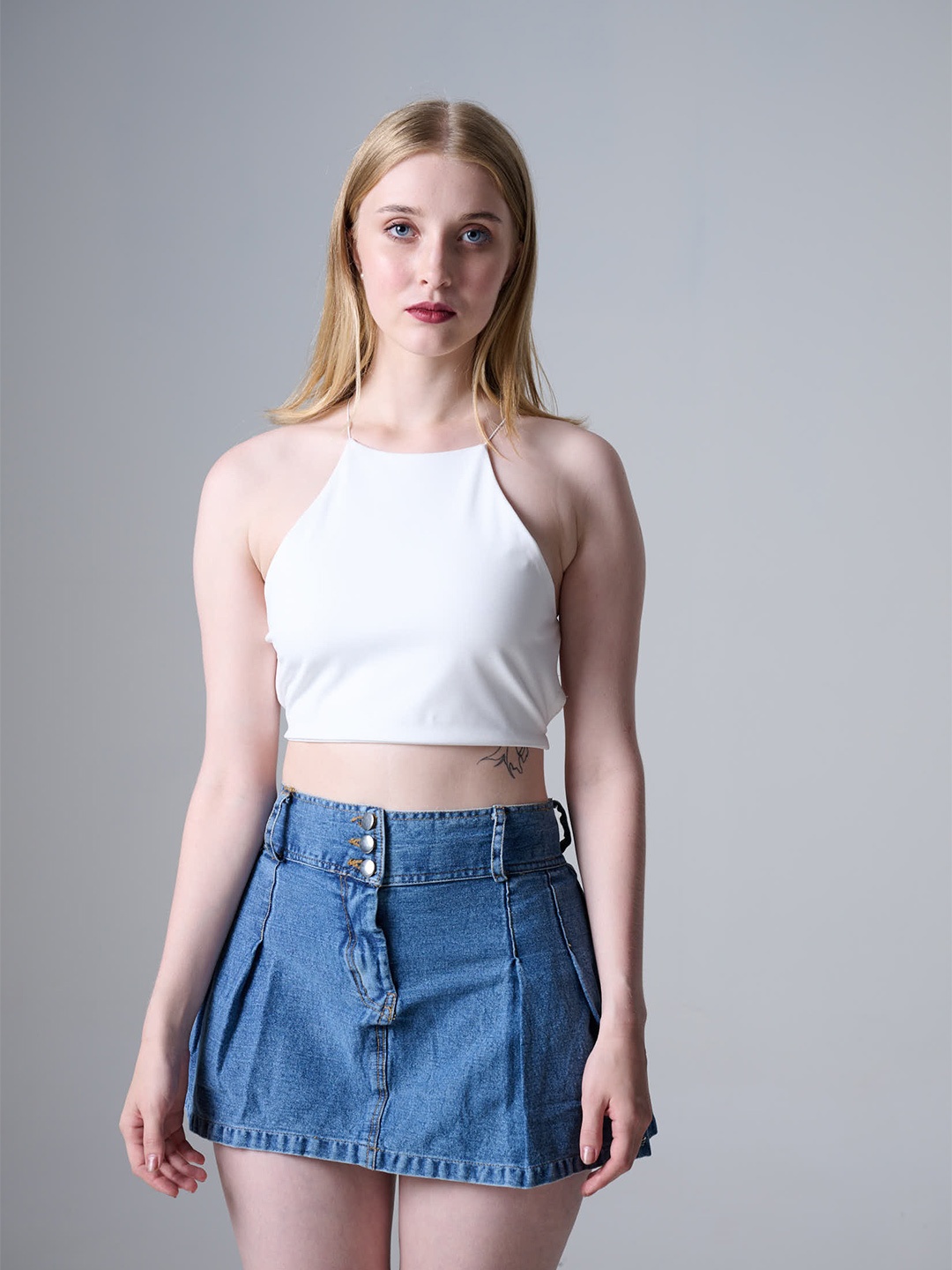 

Outcast Shoulder Strap Neck Styled Back Crop Top, White