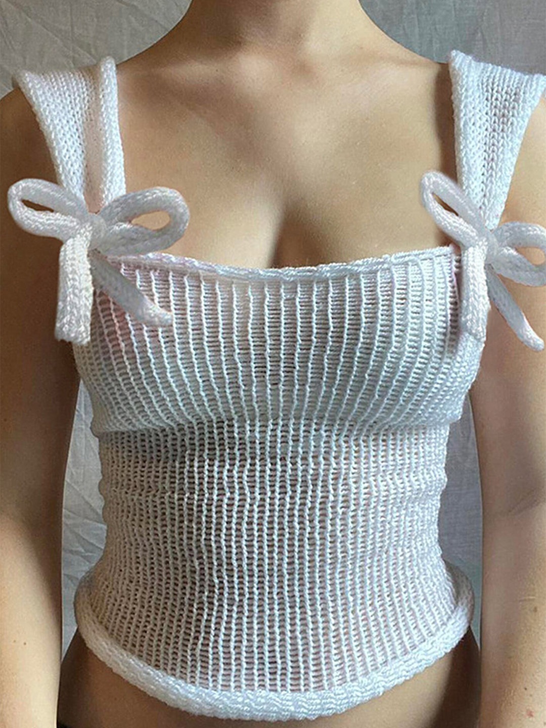 

LULU & SKY Shoulder Straps Fitted Crop Top, White