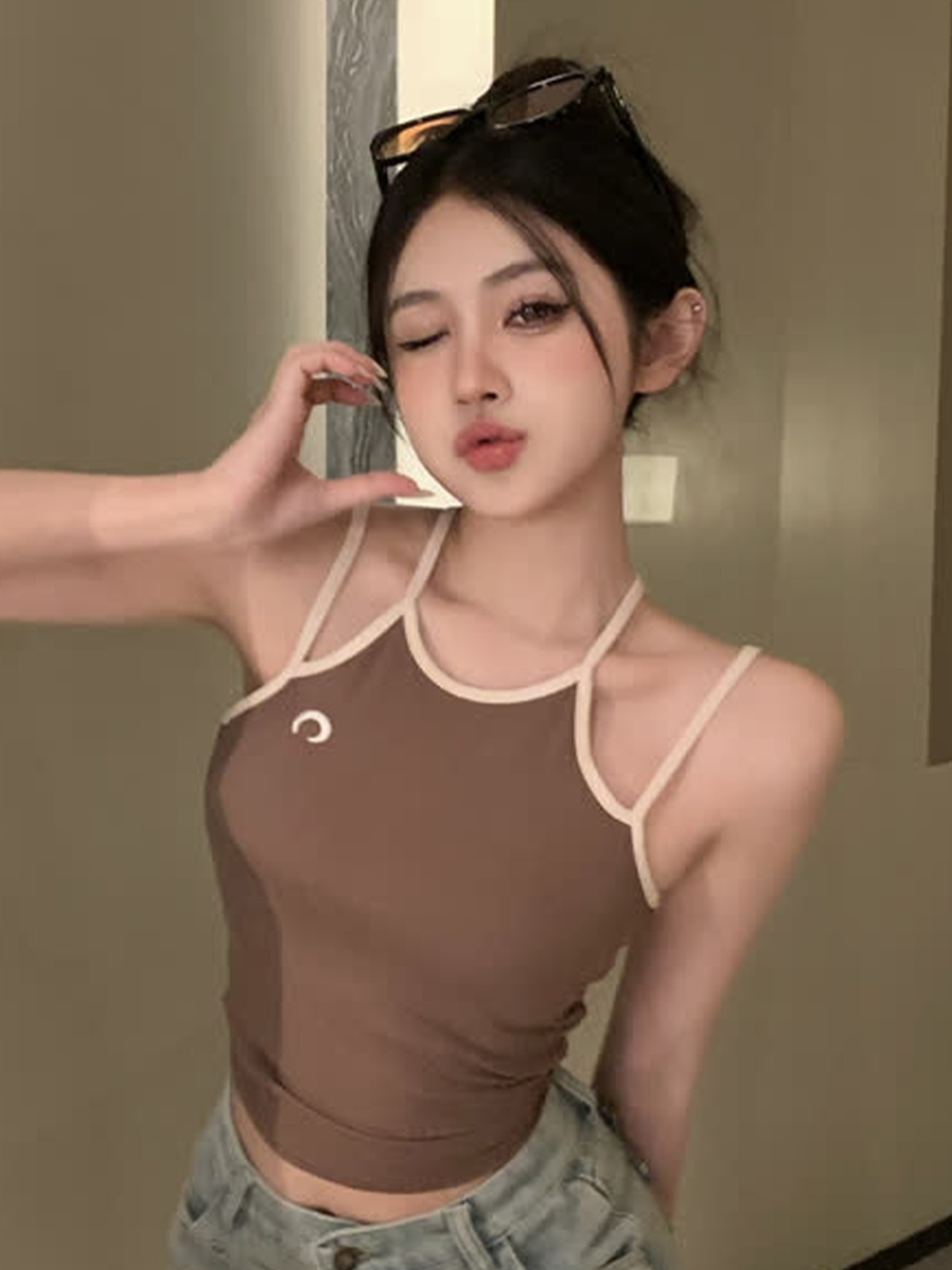 

LULU & SKY Shoulder Strap Tank Top, Khaki