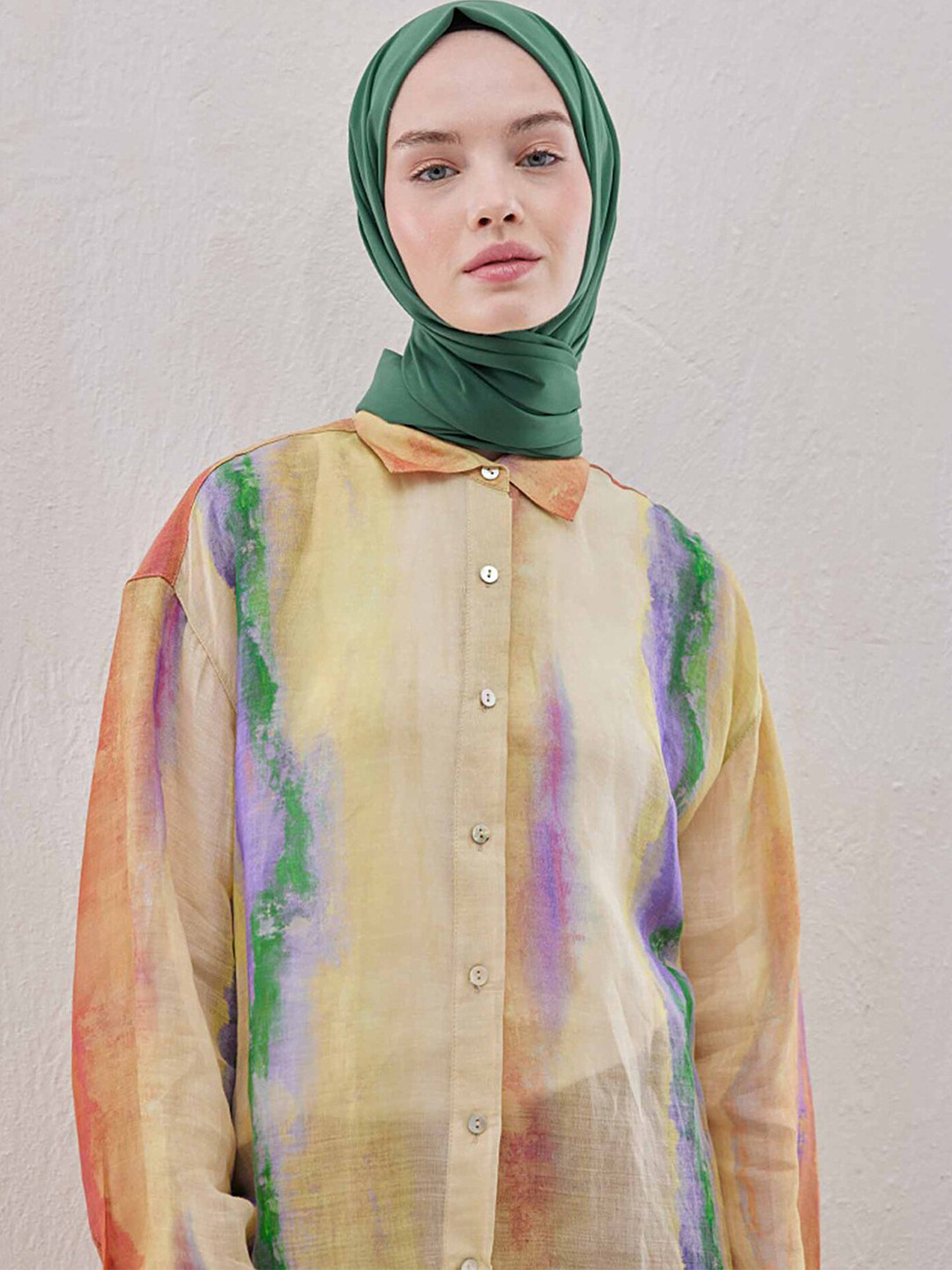 

LULU & SKY Abstract Printed Long Sleeves Casual Longline Shirt, Yellow