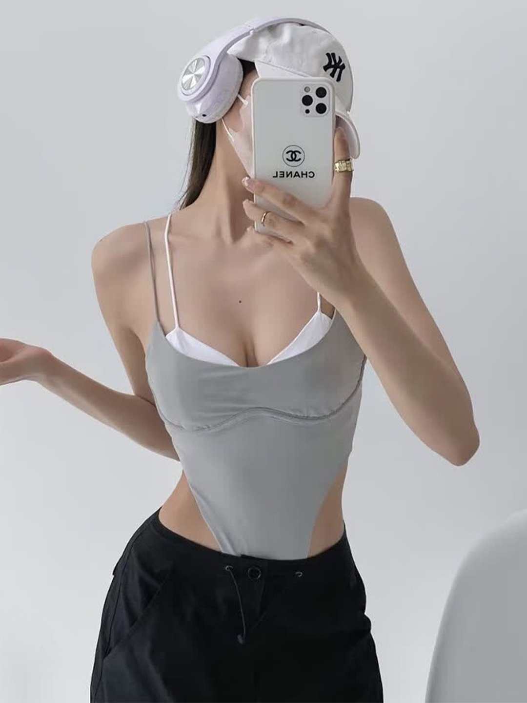 

LULU & SKY Shoulder Straps Fitted Top, Grey