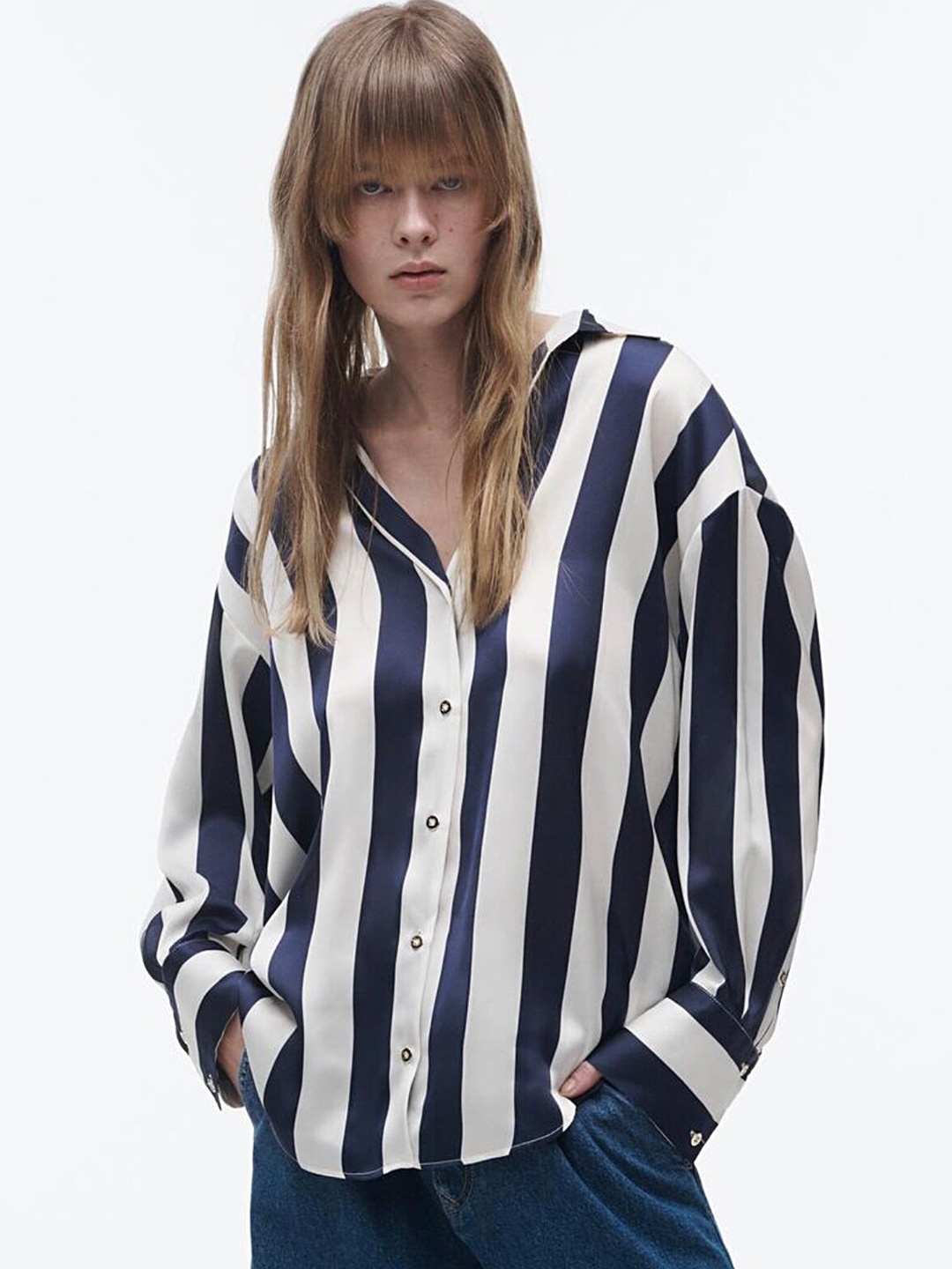 

LULU & SKY Striped Spread Collar Long Sleeves Shirt, Blue