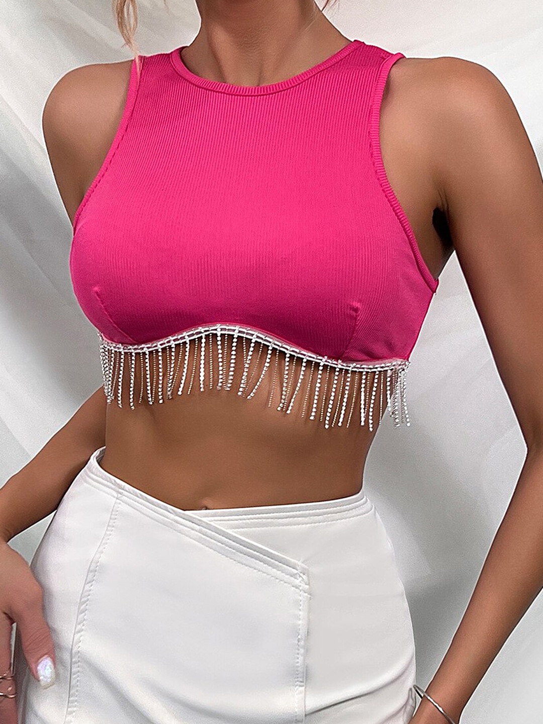 

LULU & SKY Embellished Sleeveless Crop Bralette Top, Fuchsia
