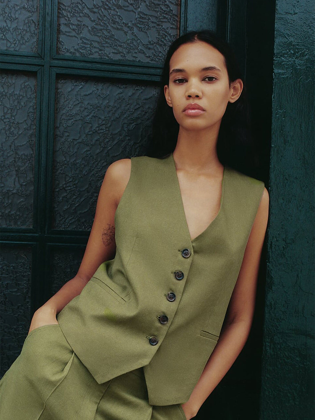 

LULU & SKY V-Neck Slim Vest Coat, Green
