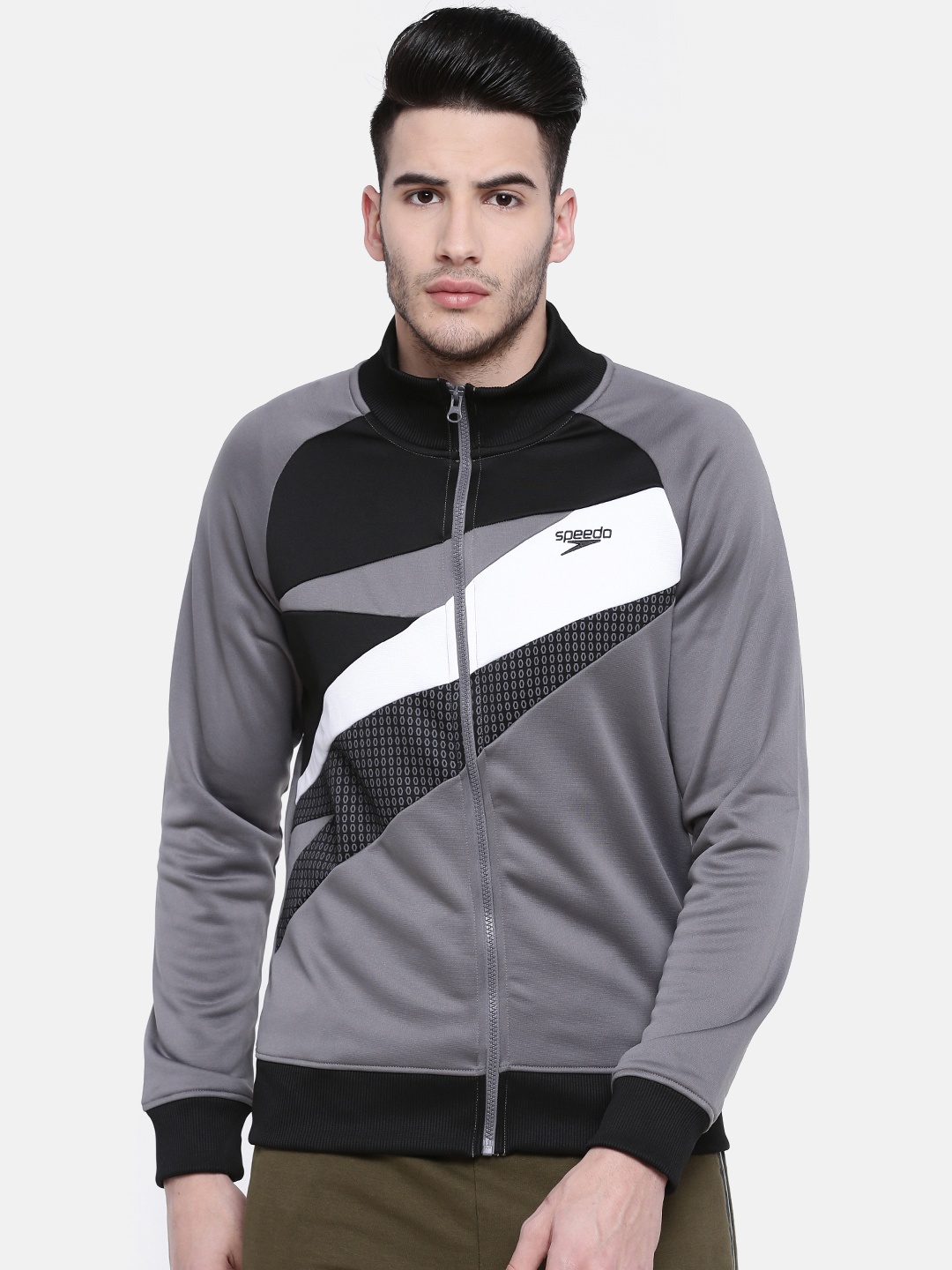 

Speedo Men Grey Super Boom Colourblocked Sporty Jacket