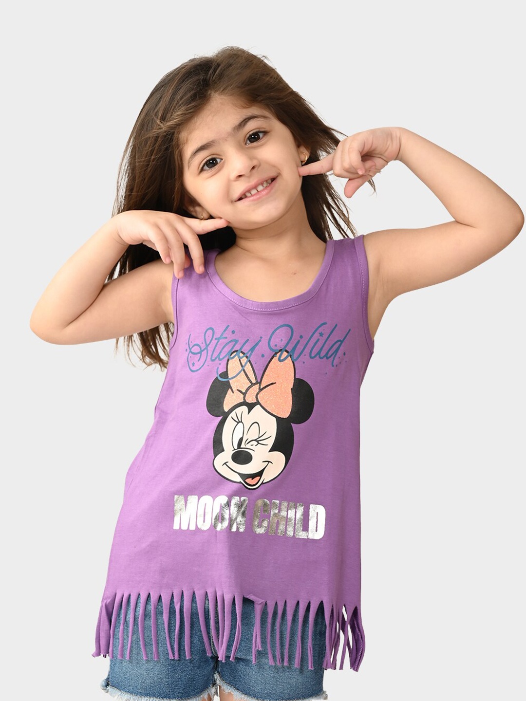 

BONKIDS Girls Minnie Mouse Printed Cotton T-shirt, Lavender