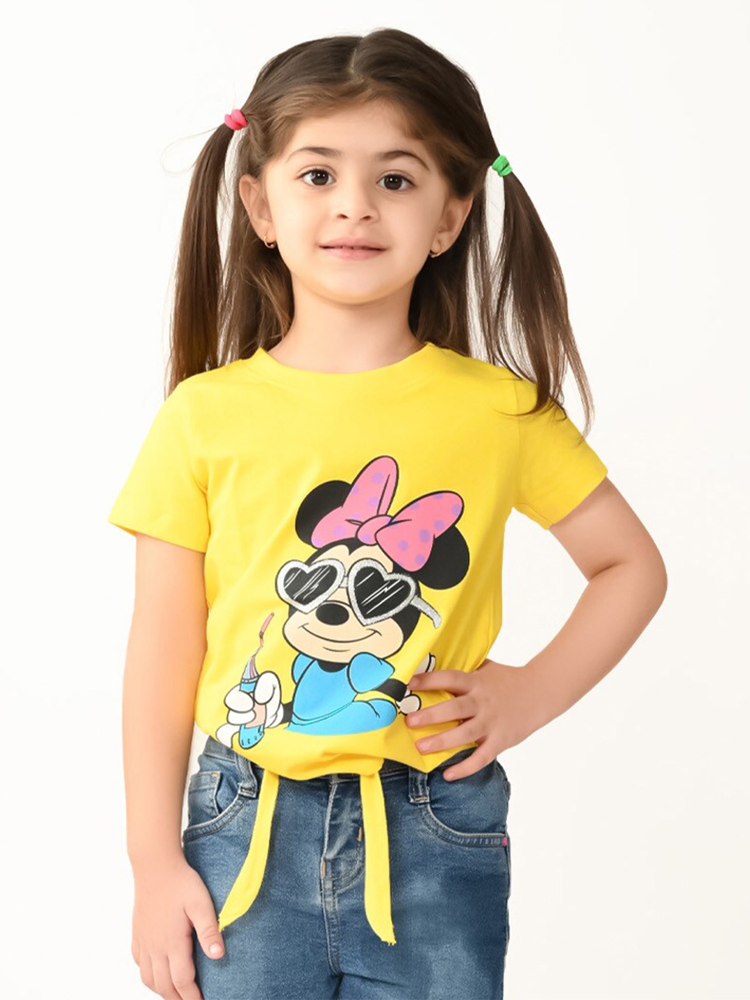 

BONKIDS Girls Yellow Printed Applique T-shirt