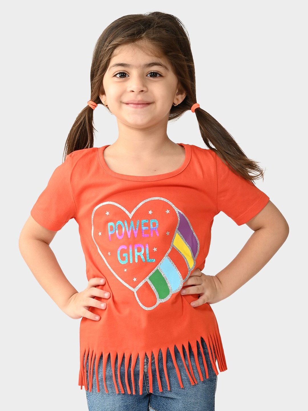 

BONKIDS Girls Graphic Printed Round Neck Cotton Regular T-shirt, Orange