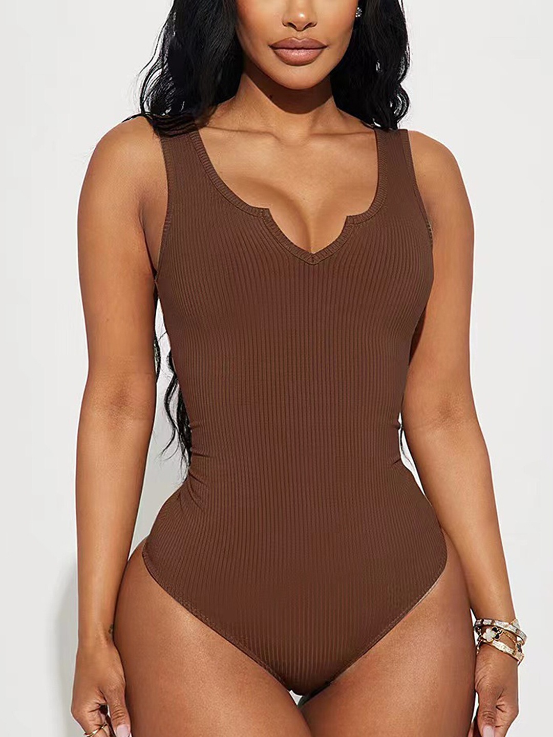 

LULU & SKY Ribbed Sleeveless Bodysuit, Brown