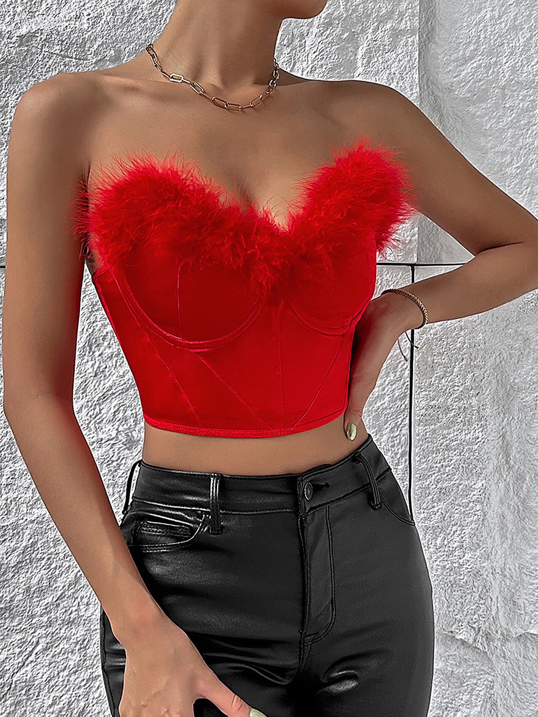 

LULU & SKY Sweetheart Neck Tube Crop Top, Red