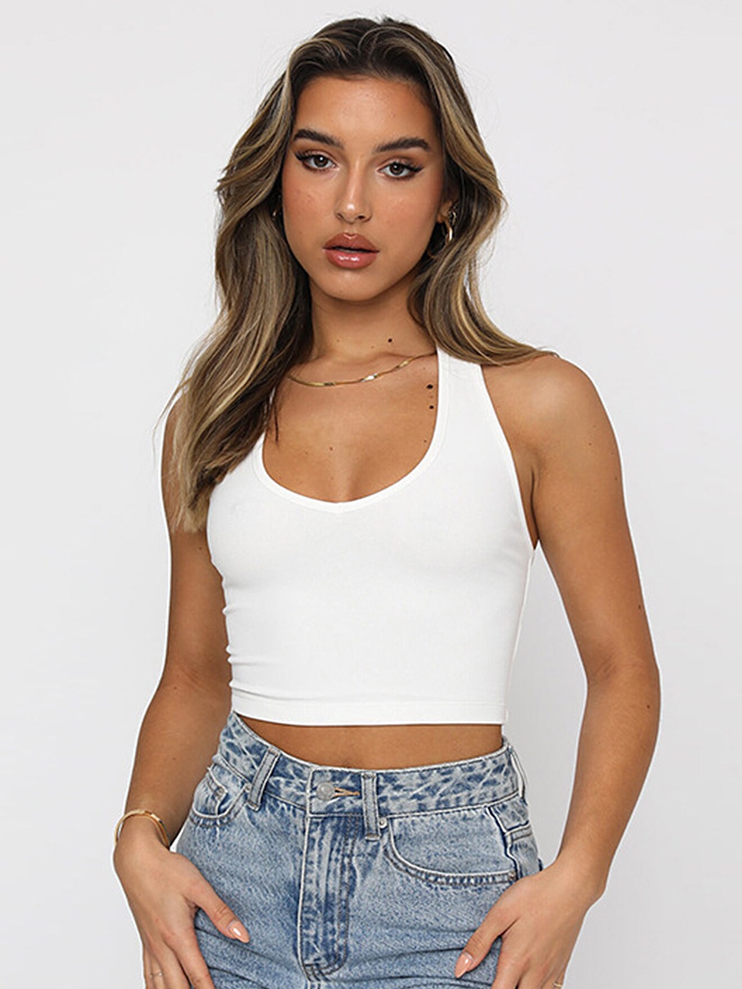 

LULU & SKY Cotton Tank Crop Top, White
