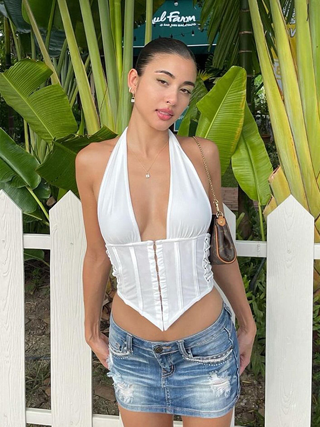 

LULU & SKY Halter Neck Styled Back Corset Crop Top, White
