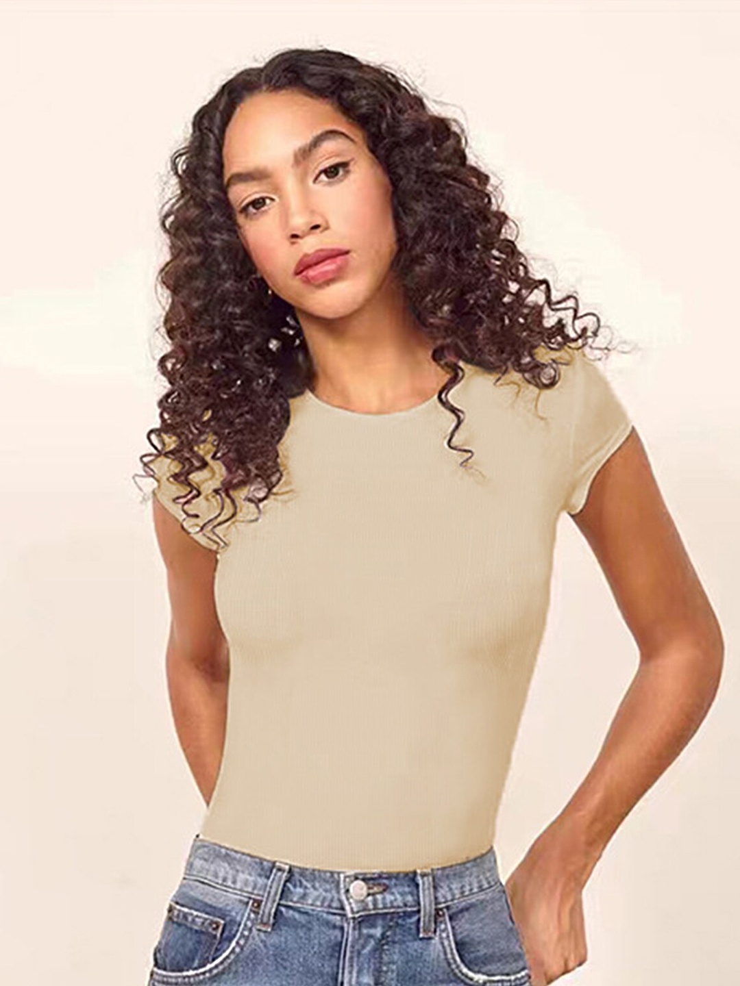

LULU & SKY Round Neck Short Sleeve Bodysuit, Off white
