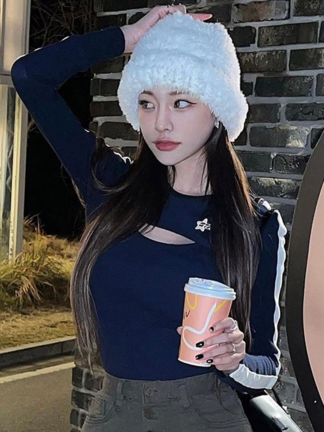 

LULU & SKY Cut Out Detailed Long Sleeves Casual Top, Blue