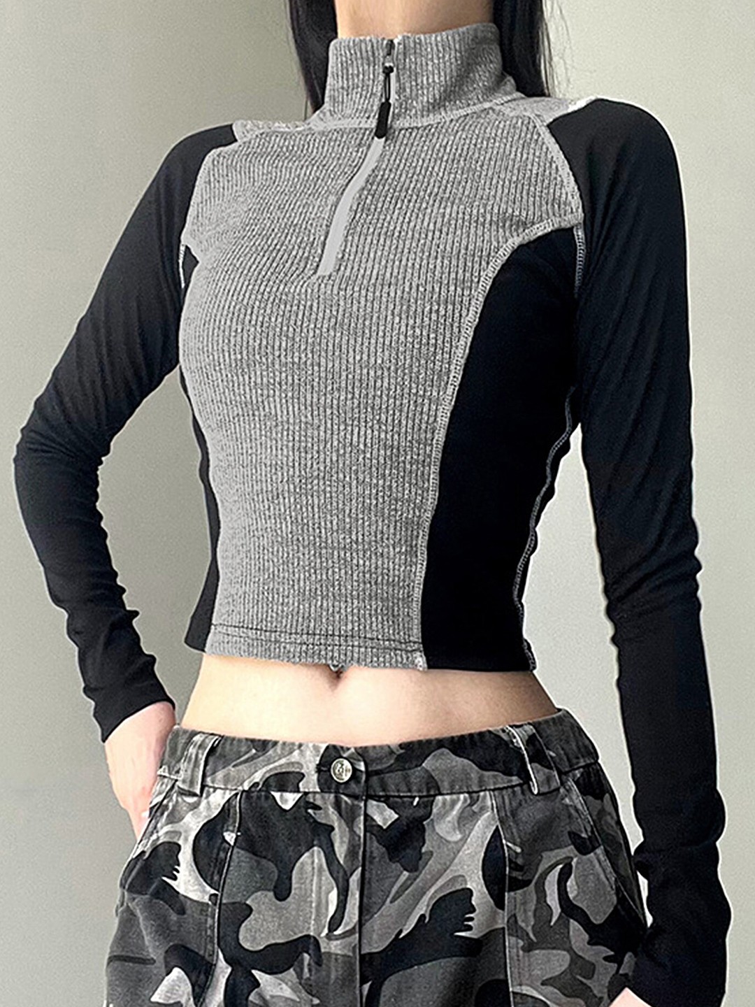 

LULU & SKY High Neck Fitted Crop Top, Grey