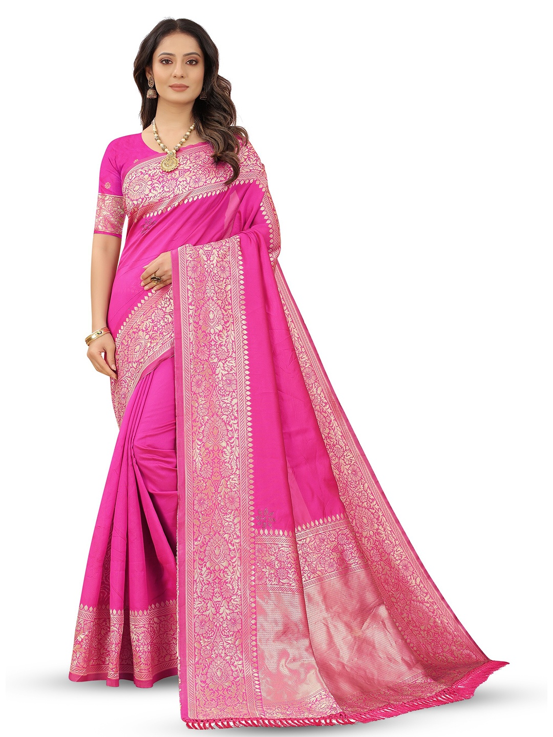

BARKIYA CREATION Zari Detailed Banarasi Saree, Pink