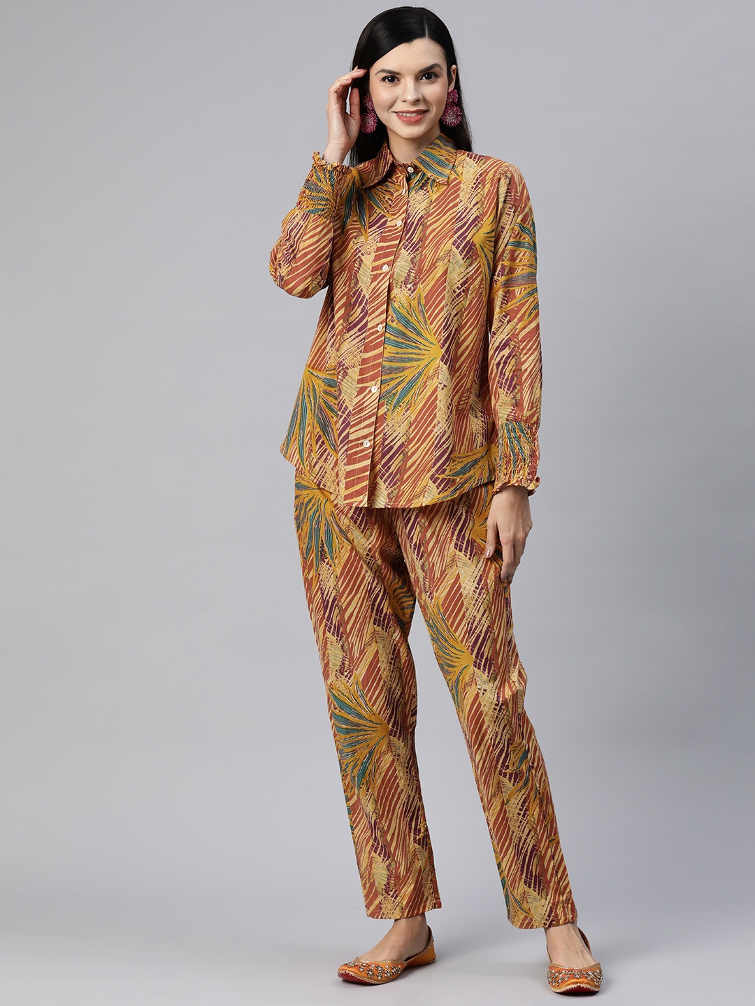 Readiprint Women Printed Cotton Shirt with Palazzos, Multi