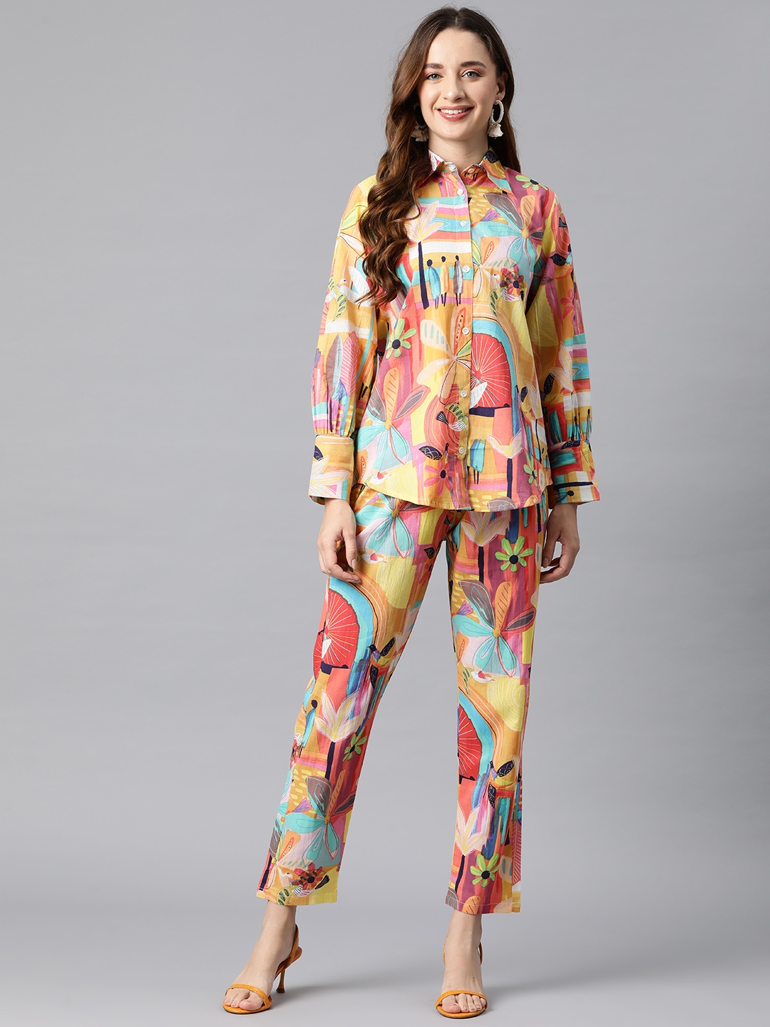 Readiprint Fashions Women Pure Cotton Graphic Printed Shirt & Trouser Co-ord set, Multi