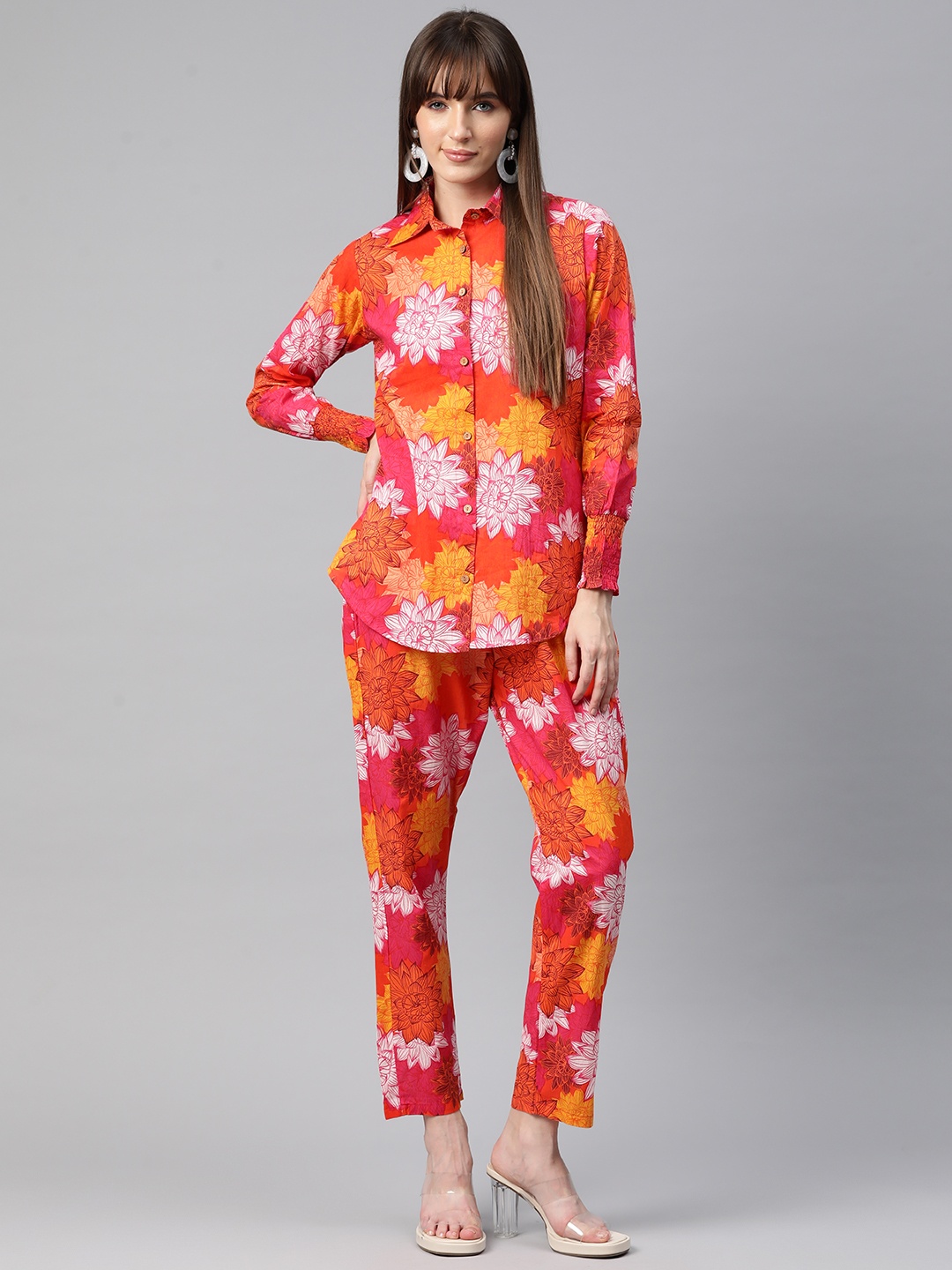 

Readiprint Women Printed Cotton Shirt with Trousers, Orange