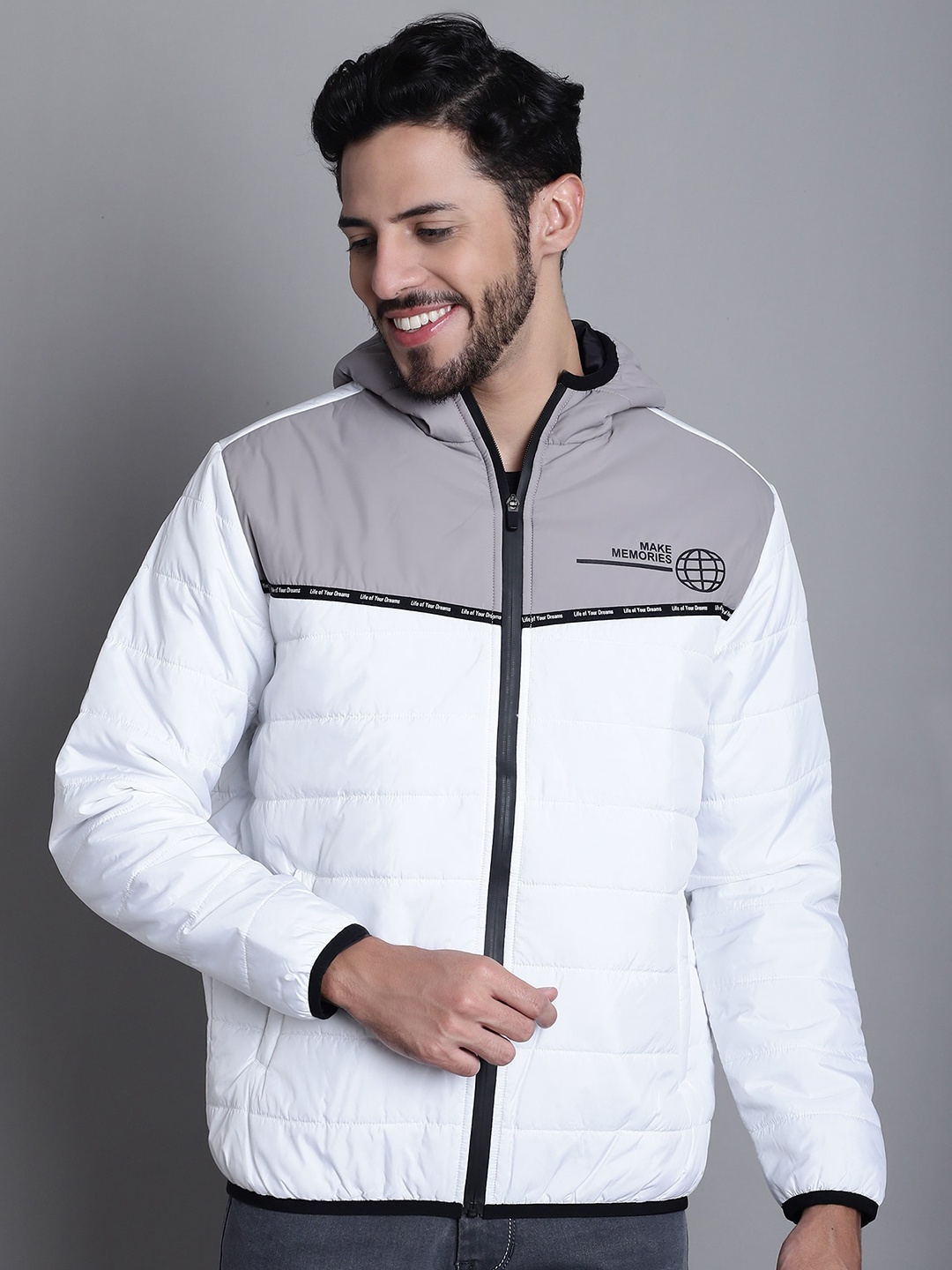 

Cantabil Colourblocked Hooded Lightweight Padded Jacket, White