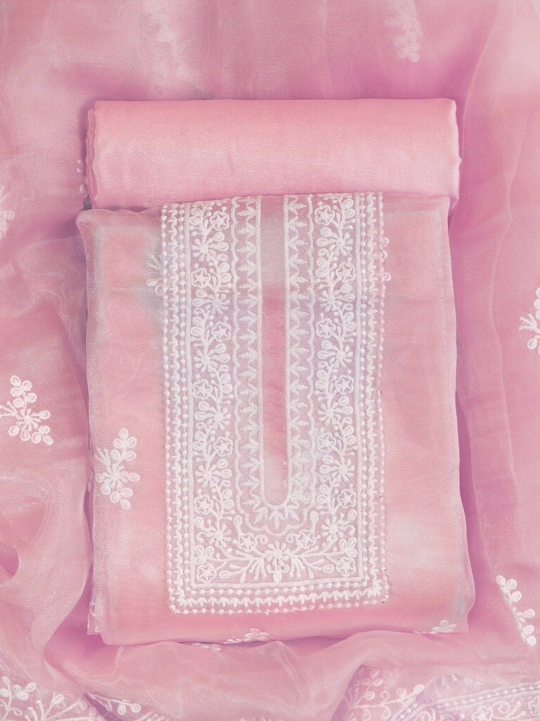 

Sun Fashion And Lifestyle Ethnic Motifs Embroidered Organza Unstitched Dress Material, Peach