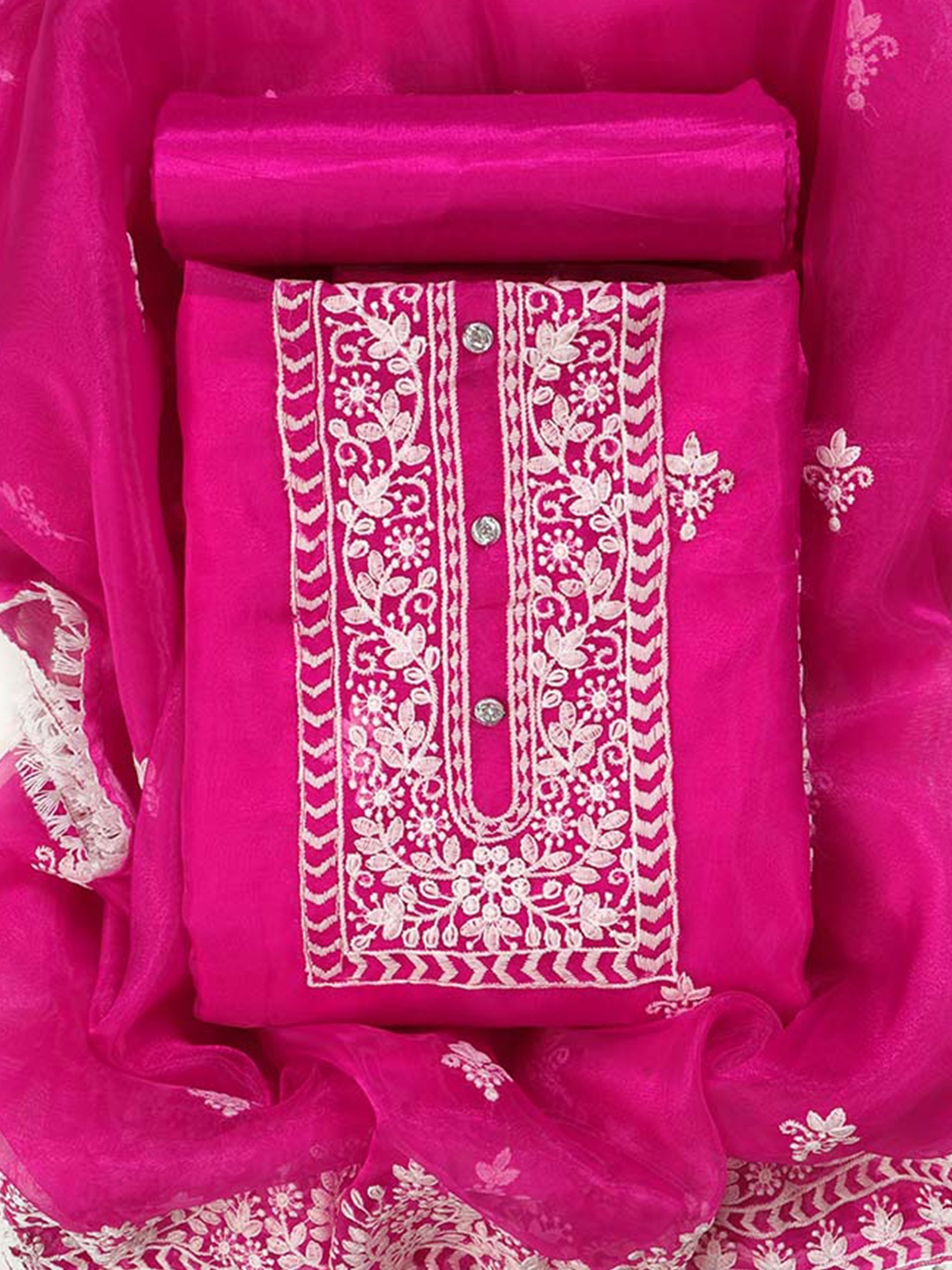 

Sun Fashion And Lifestyle Ethnic Motifs Embroidered Organza Unstitched Dress Material, Pink