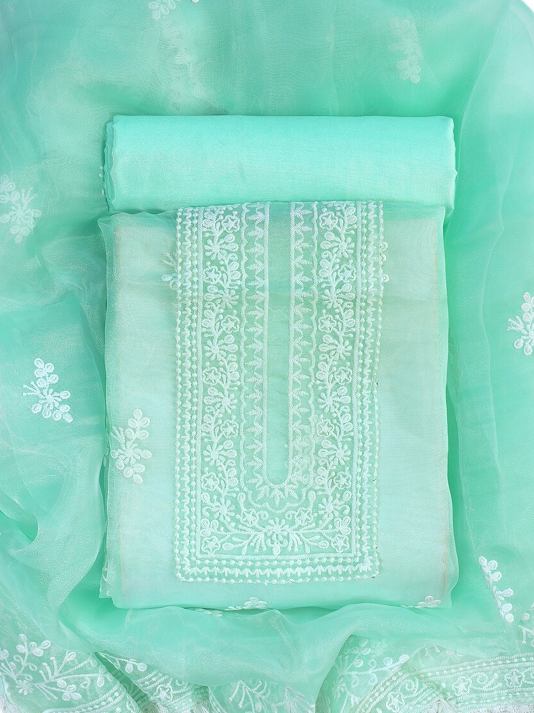 

Sun Fashion And Lifestyle Ethnic Motifs Embroidered Organza Unstitched Dress Material, Sea green