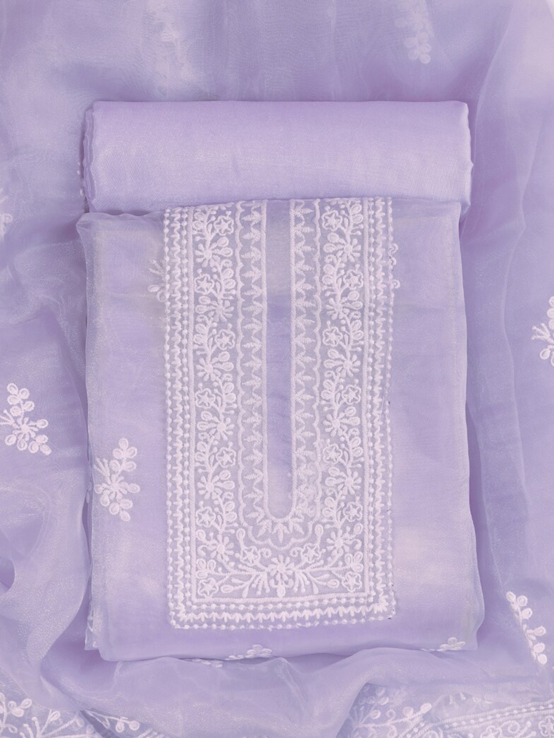 

Sun Fashion And Lifestyle Ethnic Motifs Embroidered Organza Unstitched Dress Material, Purple