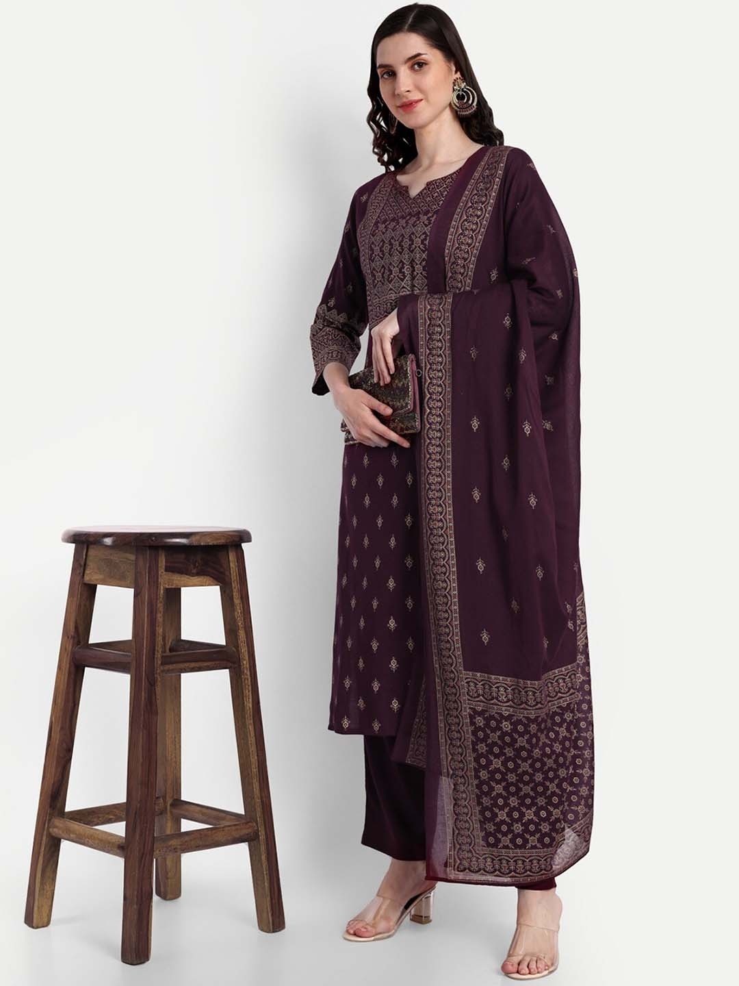 

githaan Ethnic Motifs Printed Regular Kurta with Trousers & Dupatta, Maroon